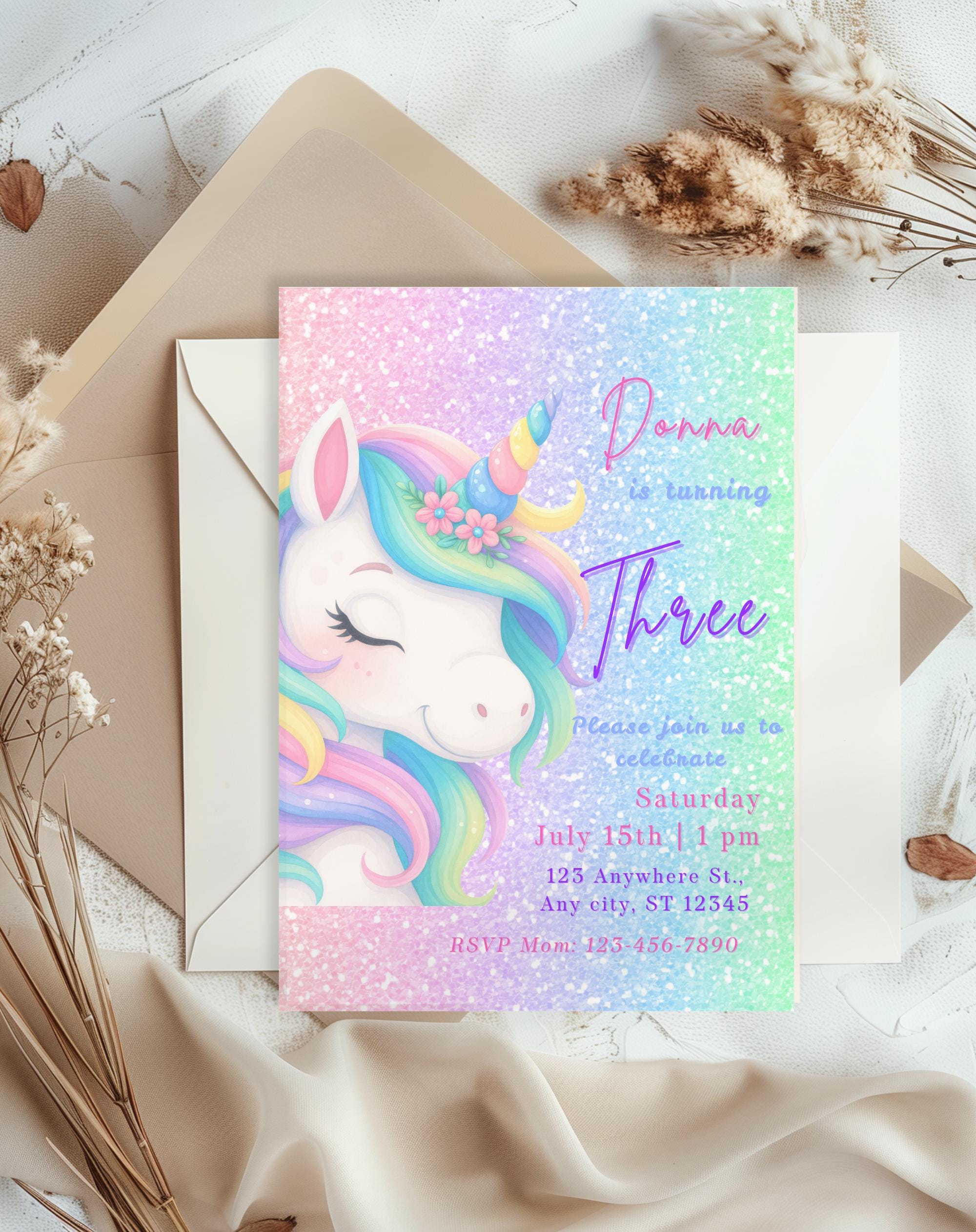 Unicorn Pastel Sparkle Birthday Invitation
