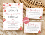 Berry First Birthday Strawberry Gingham Party Invitation