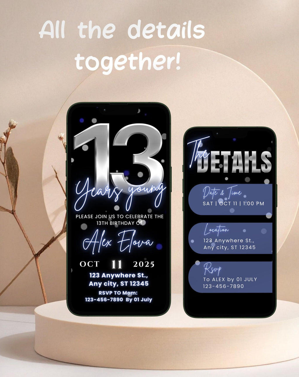 13th Birthday Silver Blue Invitation (E-vite)