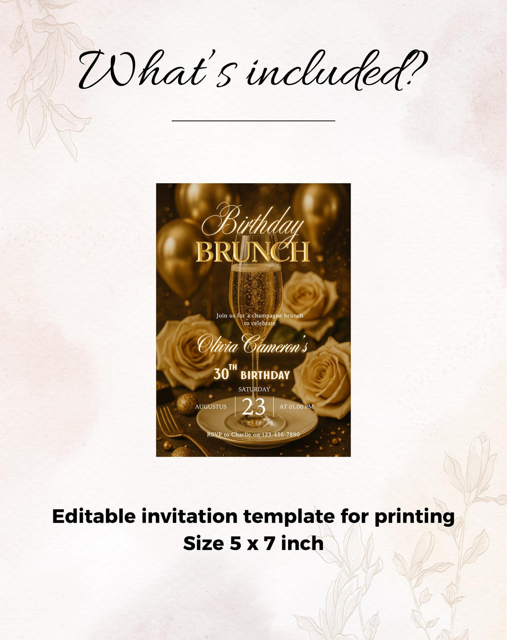 Birthday Champagne Brunch Gold/Black Neon Invitation