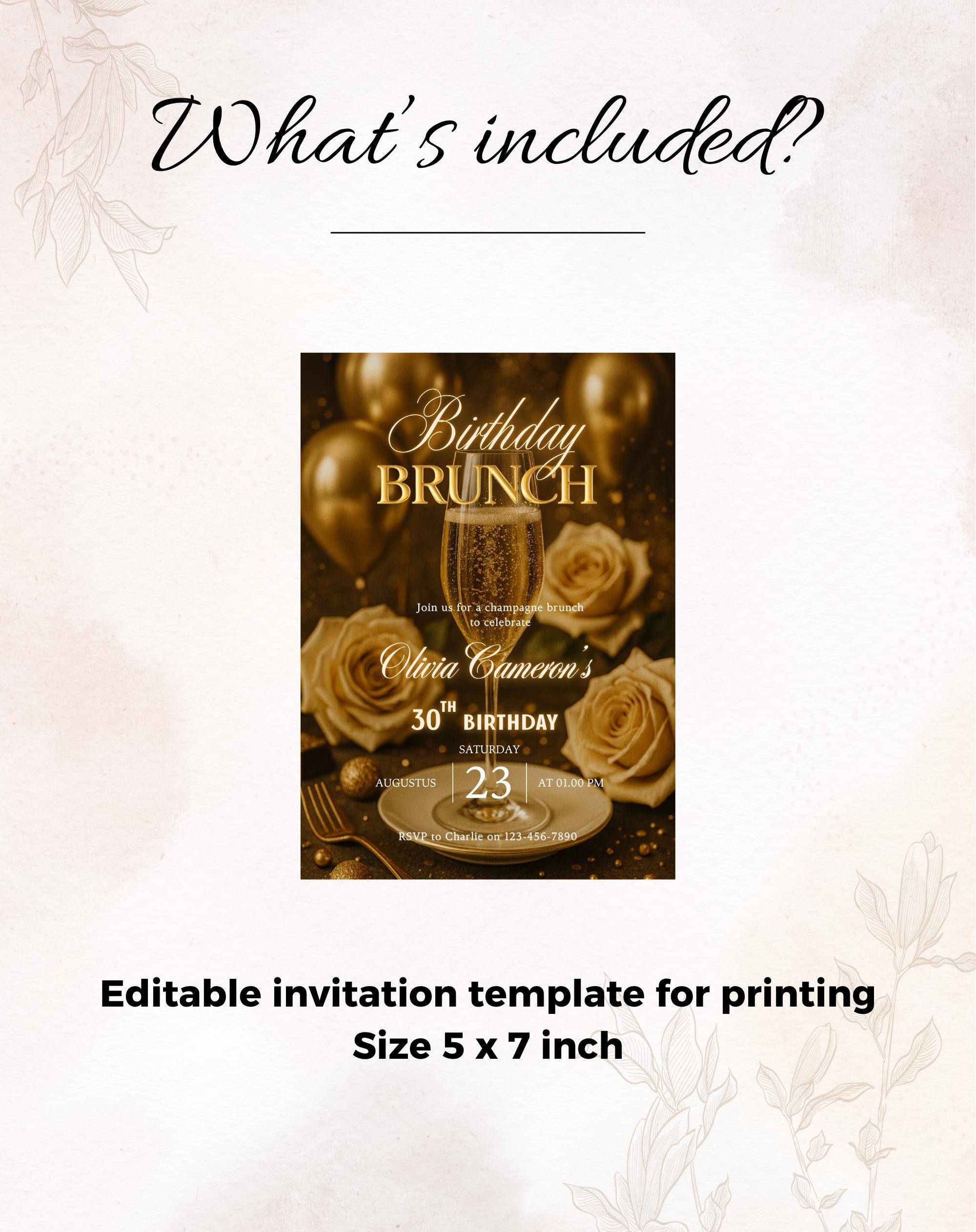 Birthday Champagne Brunch Gold/Black Neon Invitation