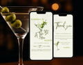 Olive Green Martini Birthday Invitation