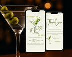 Olive Green Martini Birthday Invitation