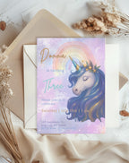 Pastel Rainbow Unicorn Birthday Invitation