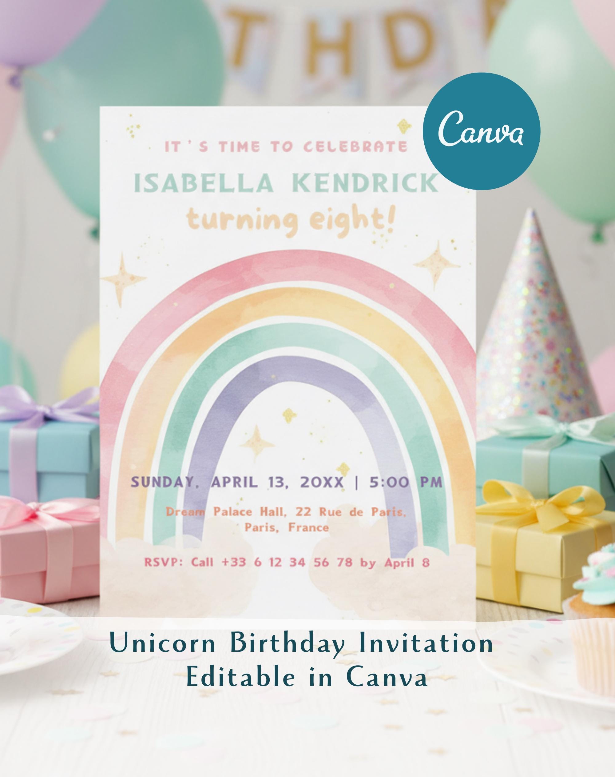Rainbow Soft Pastel  Birthday Invitation