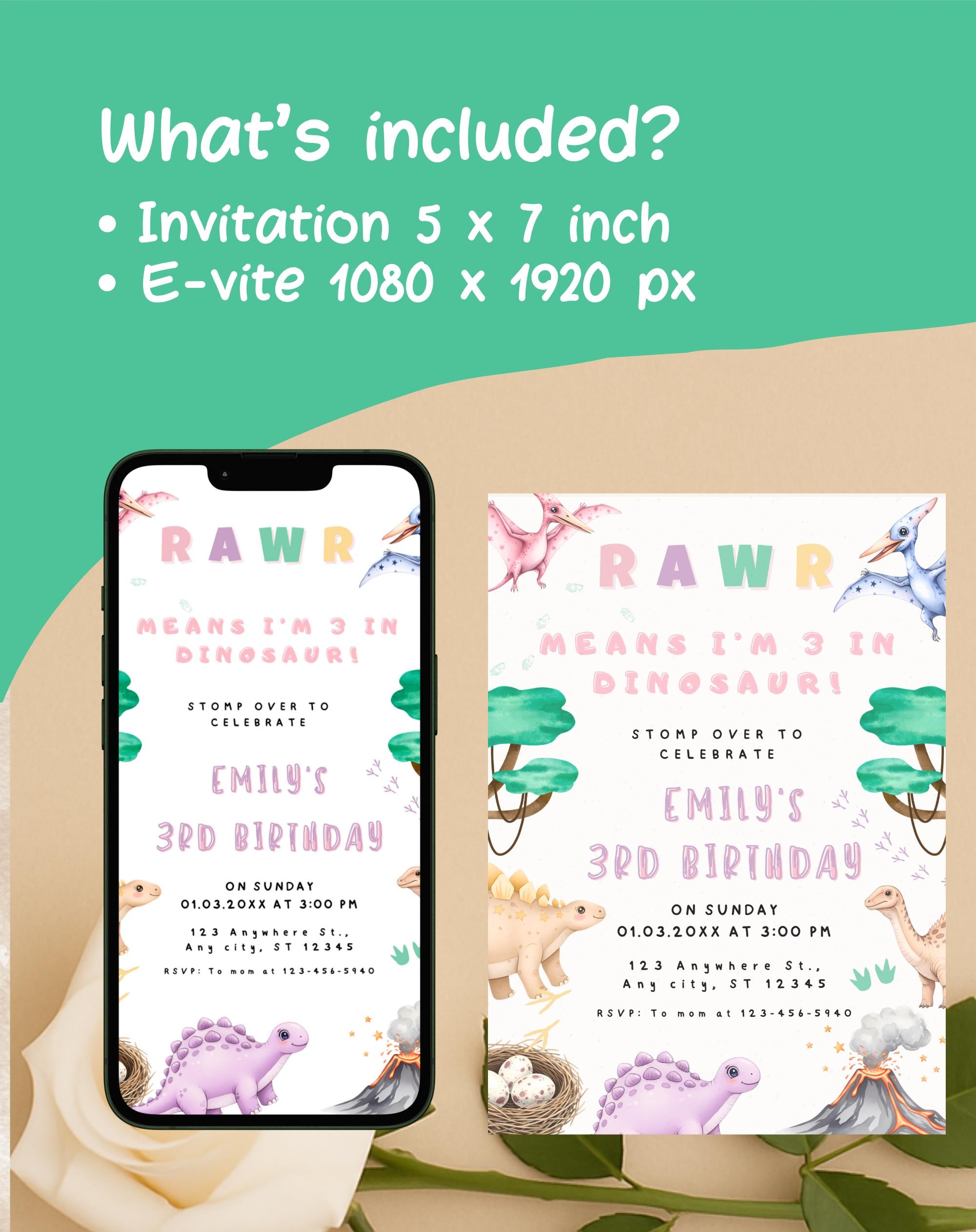 Dinosaur Pastel Birthday Invitation