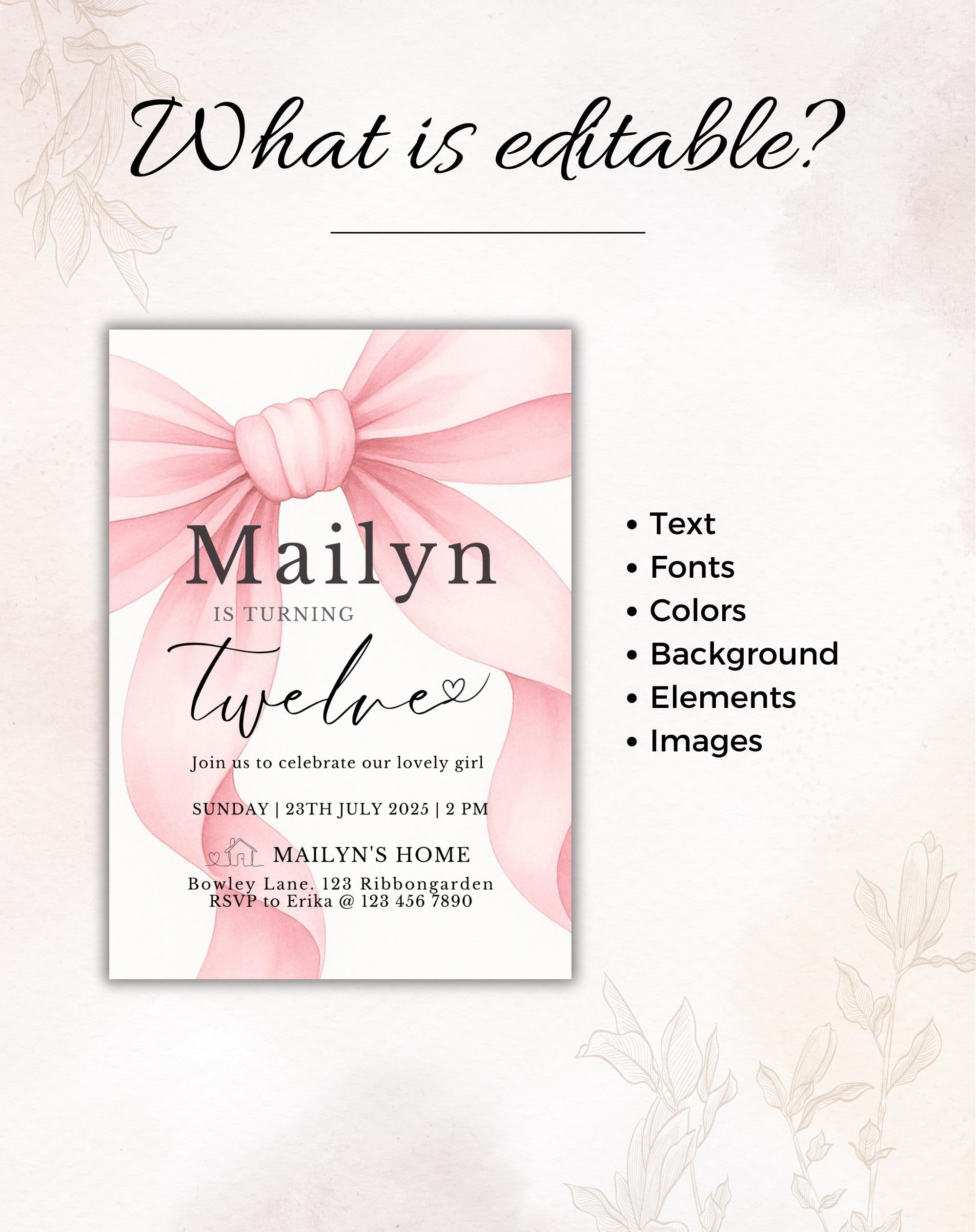 Pink Bow with Ribbon Birthday Party Invitation