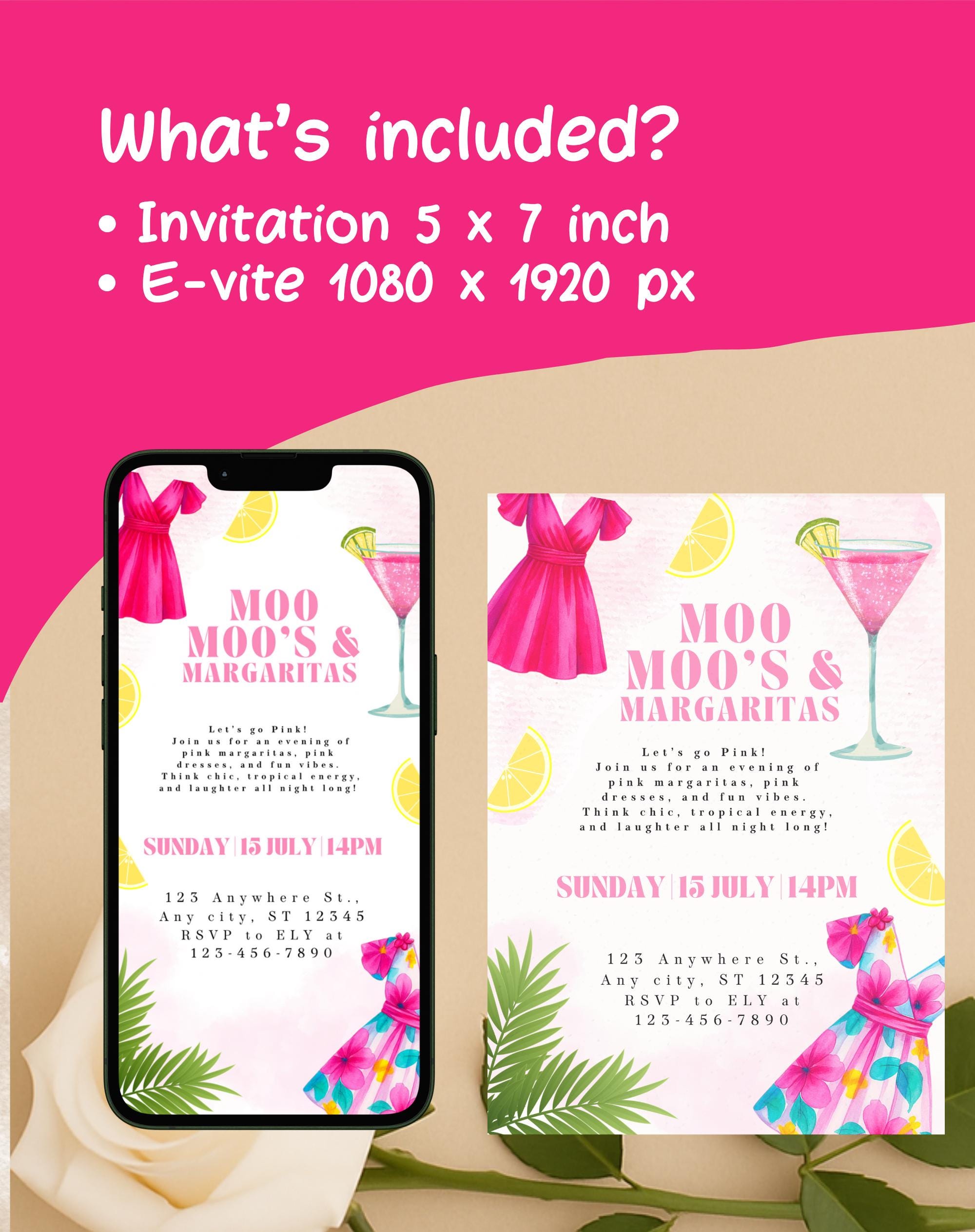 Pink Margarita Girls Night Birthday Invitation