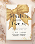 Gold Glitter Bow Birthday Invitation