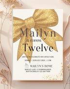 Gold Glitter Bow Birthday Invitation