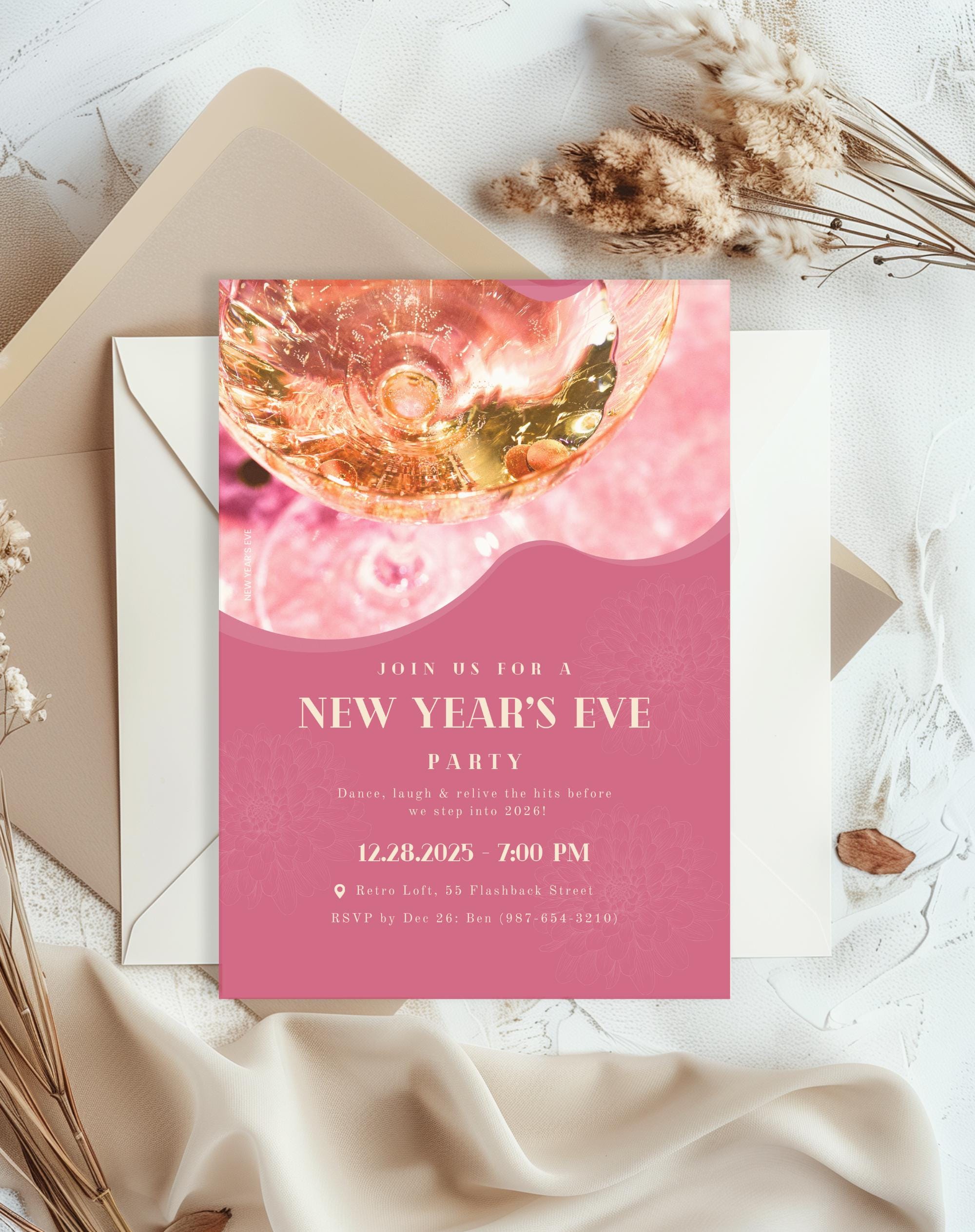 Pink Champagne New Year’s Eve Invitation