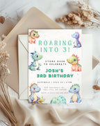Dinosaur Colorful Pastel Birthday Invitation