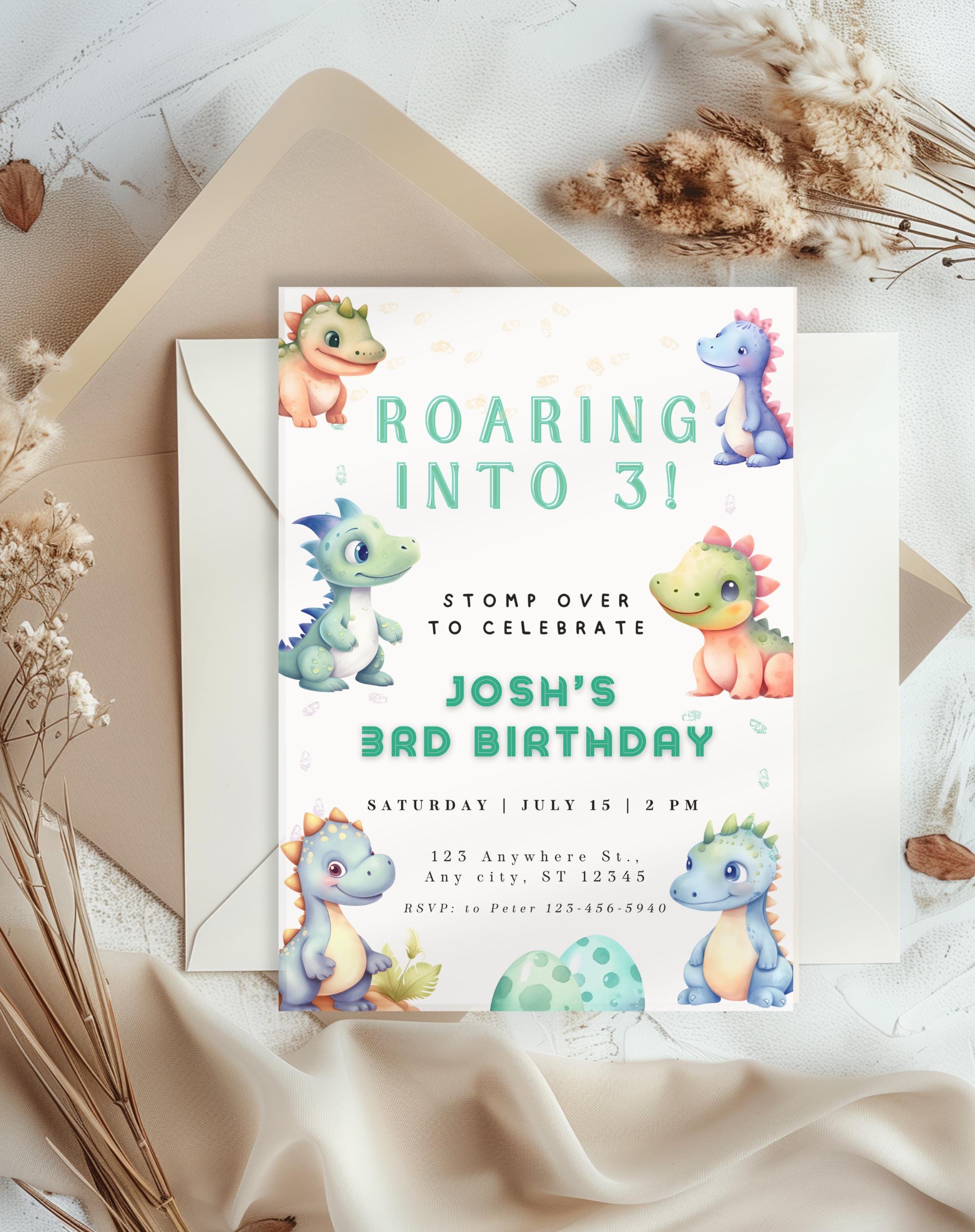 Dinosaur Colorful Pastel Birthday Invitation