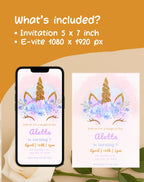 Gold Glitter Unicorn Birthday Invitation
