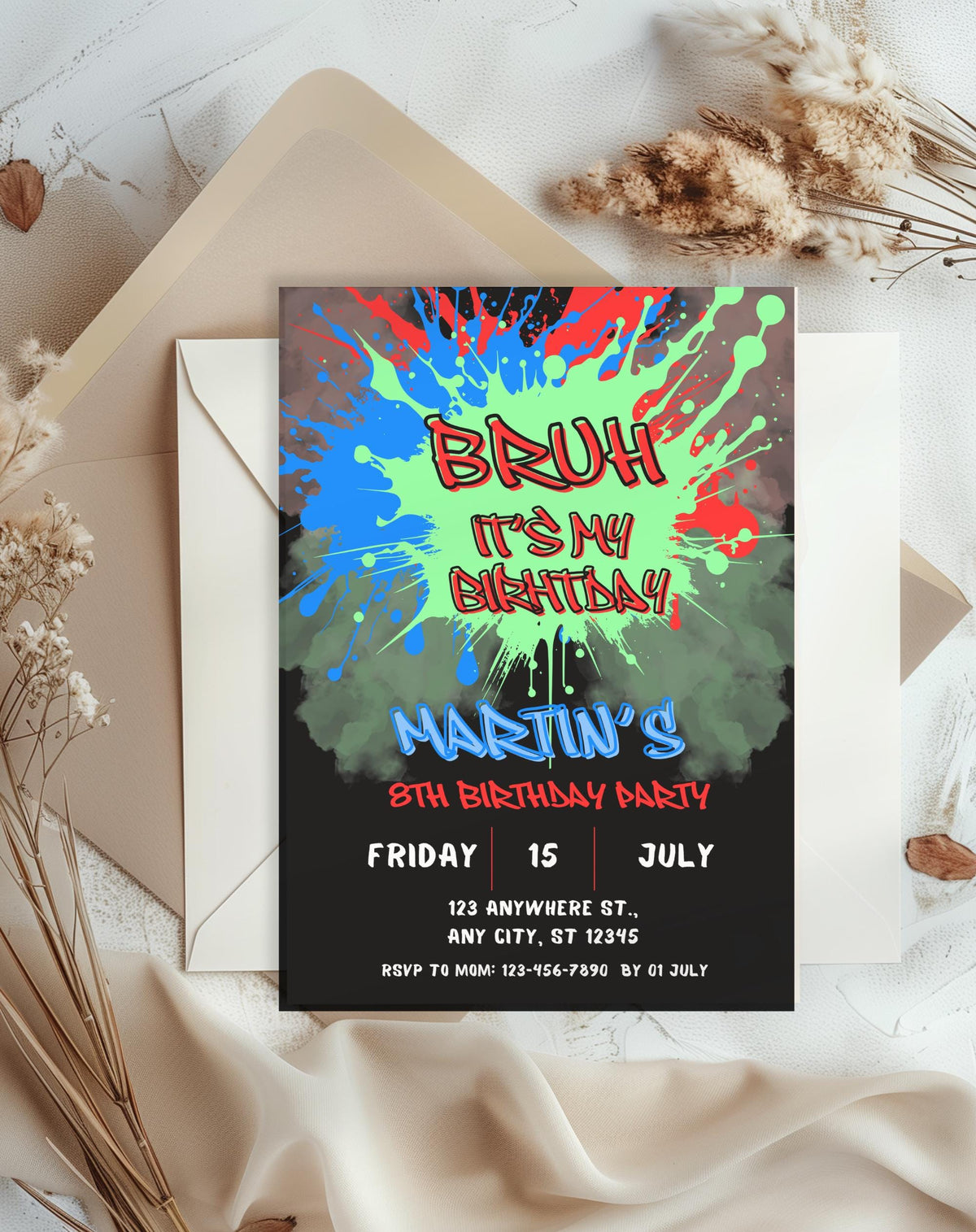 13th Birthday Bold Splash Invitation - printable party invite design