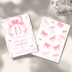 13th Pink Bow Soft Blush Birthday Invitation - editable Canva template gallery image