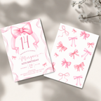 14th Pink Bow Soft Blush Birthday Invitation - editable Canva template gallery image