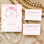 14th Pink Bow Soft Blush Birthday Invitation - styled invitation mockup