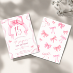 15th Pink Bow Soft Blush Birthday Invitation - editable Canva template gallery image