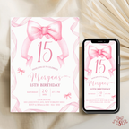 15th Pink Bow Soft Blush Birthday Invitation - printable invite design detail