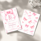 16th Pink Bow Soft Blush Birthday Invitation - editable Canva template gallery image