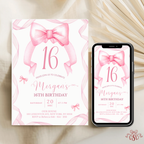 16th Pink Bow Soft Blush Birthday Invitation - printable invite design detail