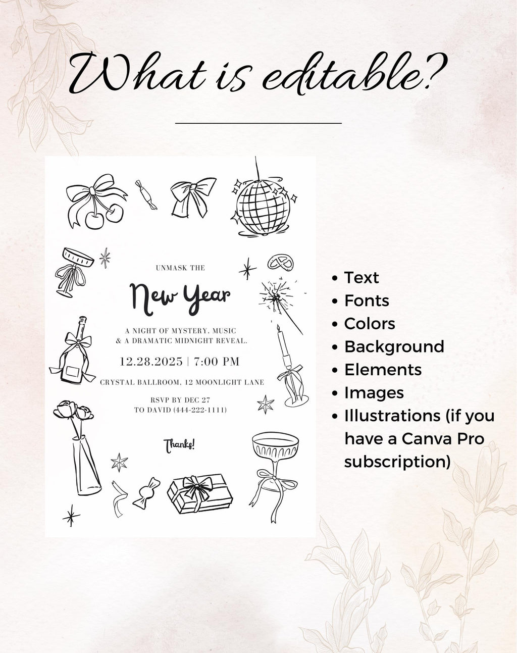 Black & White New Year’s Eve Invitation
