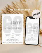 60th Black and White Birthday Invitation