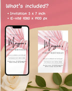 First Birthday Pink Bow Invitation