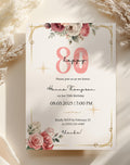 80th Pink Gold Floral Elegant Birthday Invitation