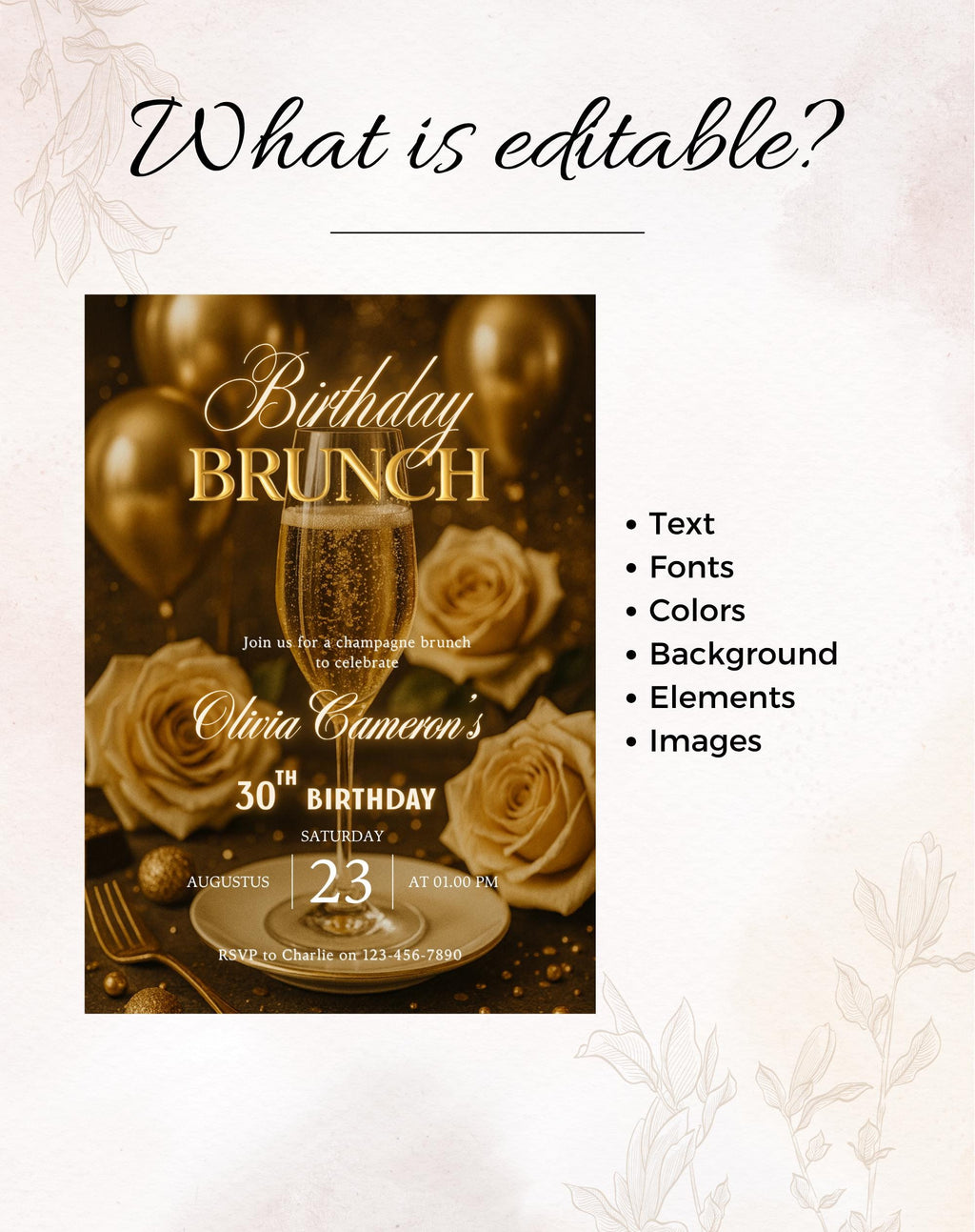 Birthday Champagne Brunch Gold/Black Neon Invitation