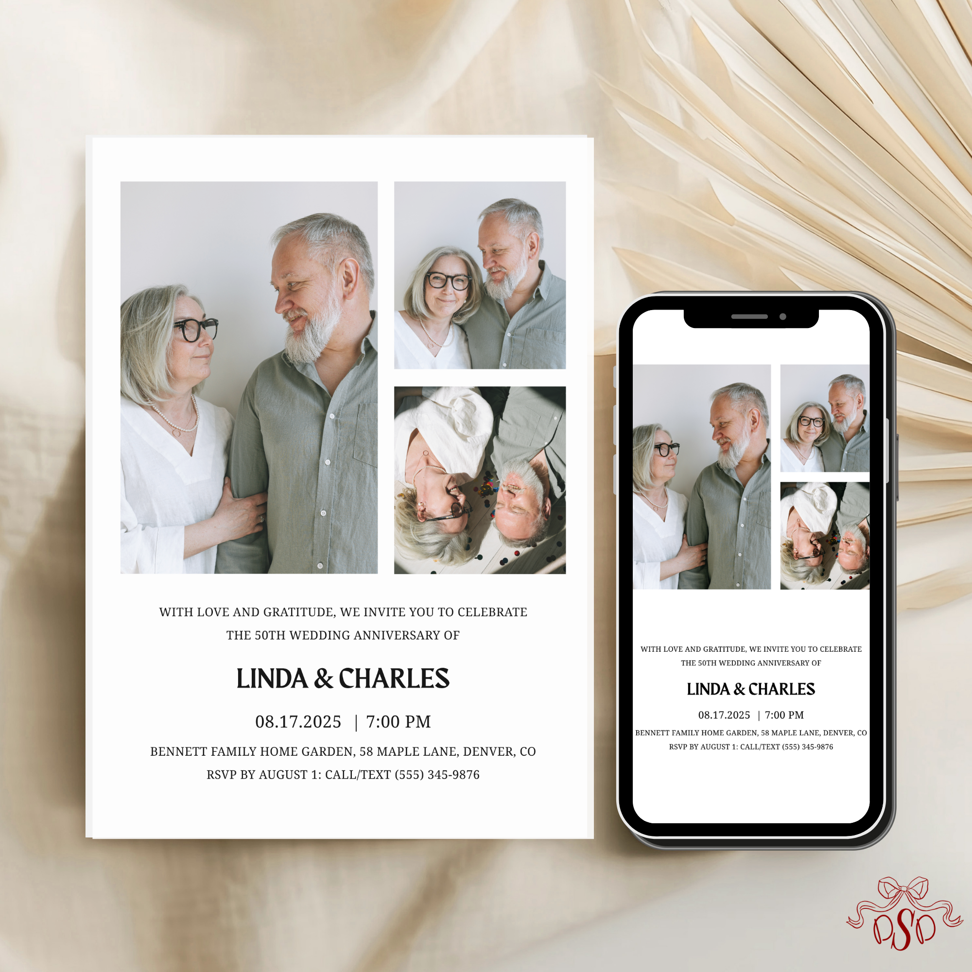 Minimalistic 50th Anniversary Invitation Photo Collage