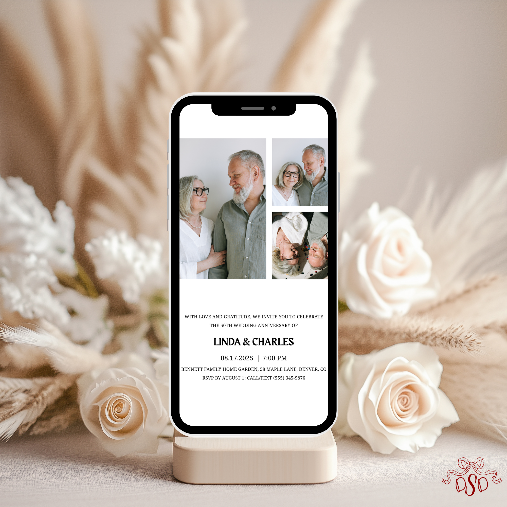 Minimalistic 50th Anniversary Invitation Photo Collage