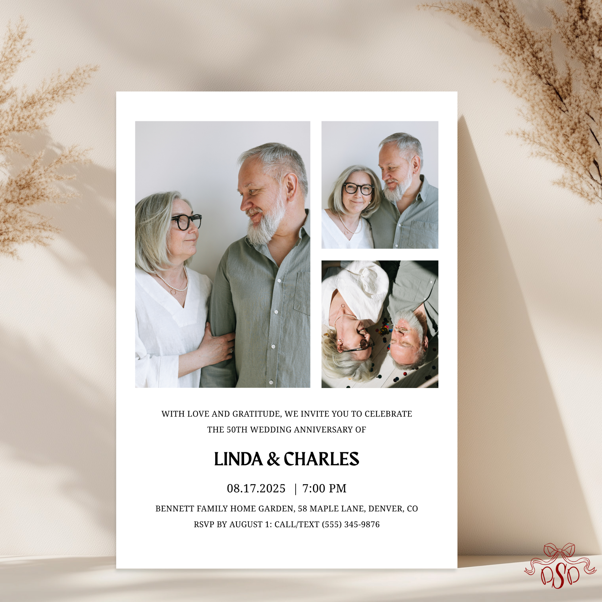Minimalistic 50th Anniversary Invitation Photo Collage