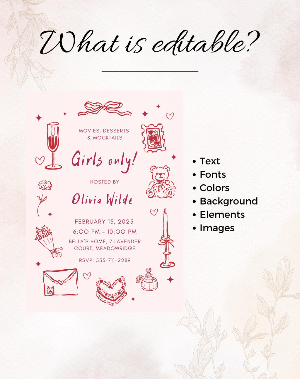 Pink Galentine Party Girls Night Invitation
