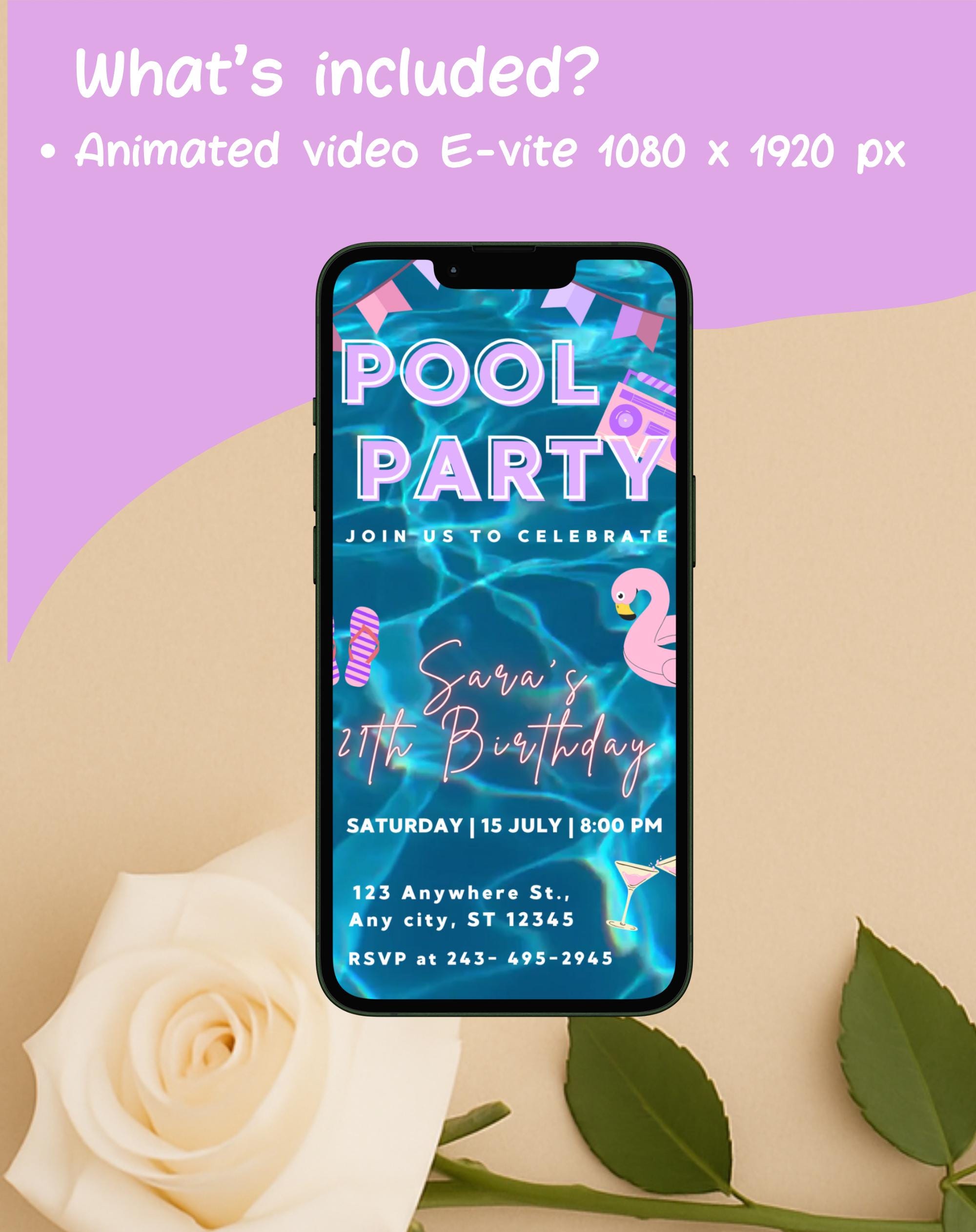 Pastel Neon Pool Party Birthday Invitation (E-vite)