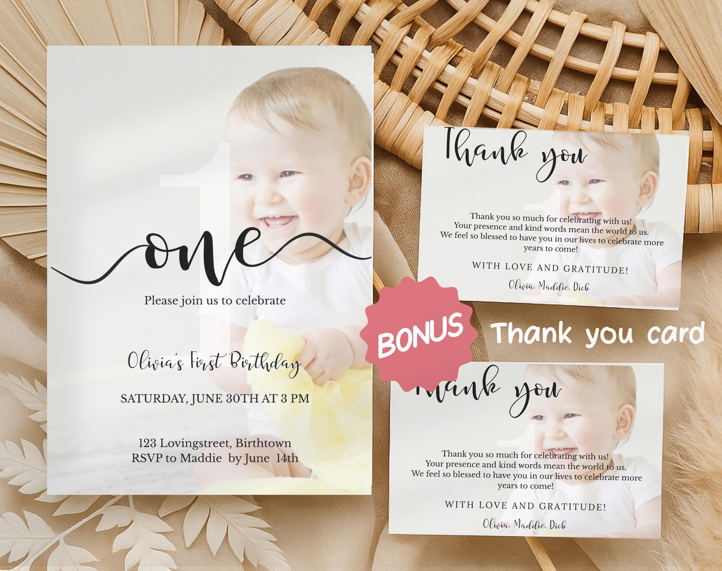 Minimal Photo First Birthday Invitation