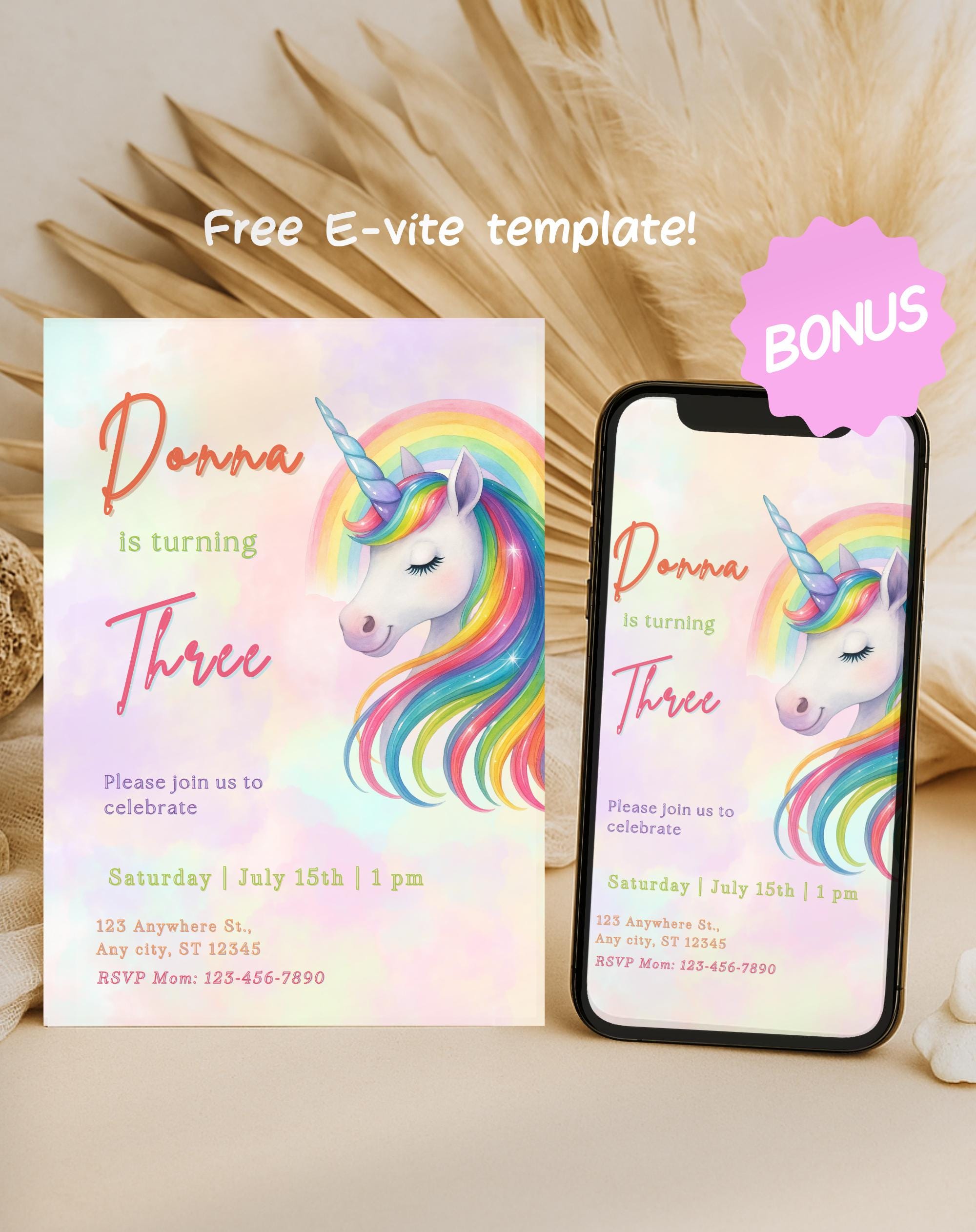 Unicorn Rainbow Pastel Birthday Invitation