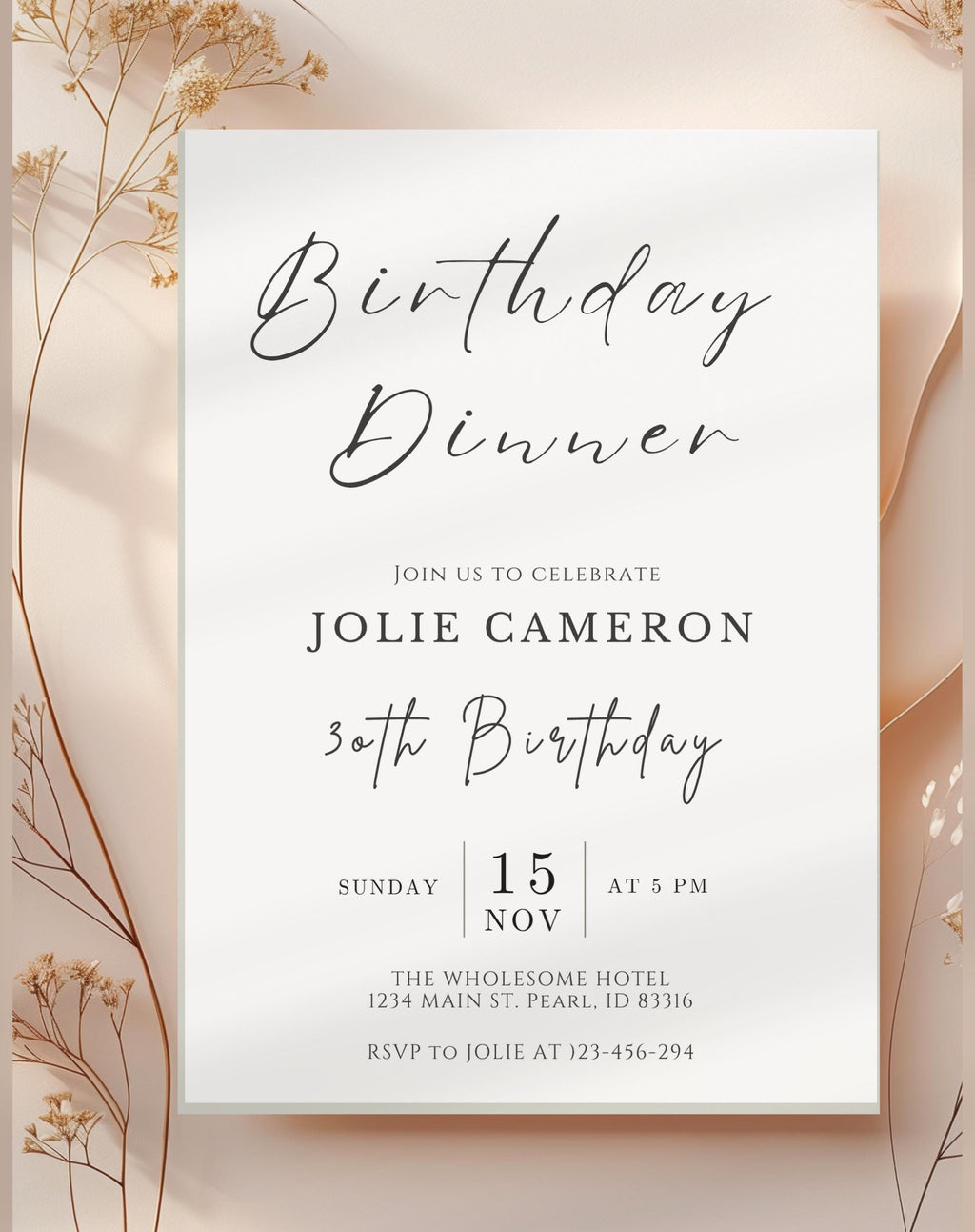 Minimalist Black and White Birthday Dinner Invitation