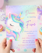 Unicorn Pastel Rainbow Birthday Invitation