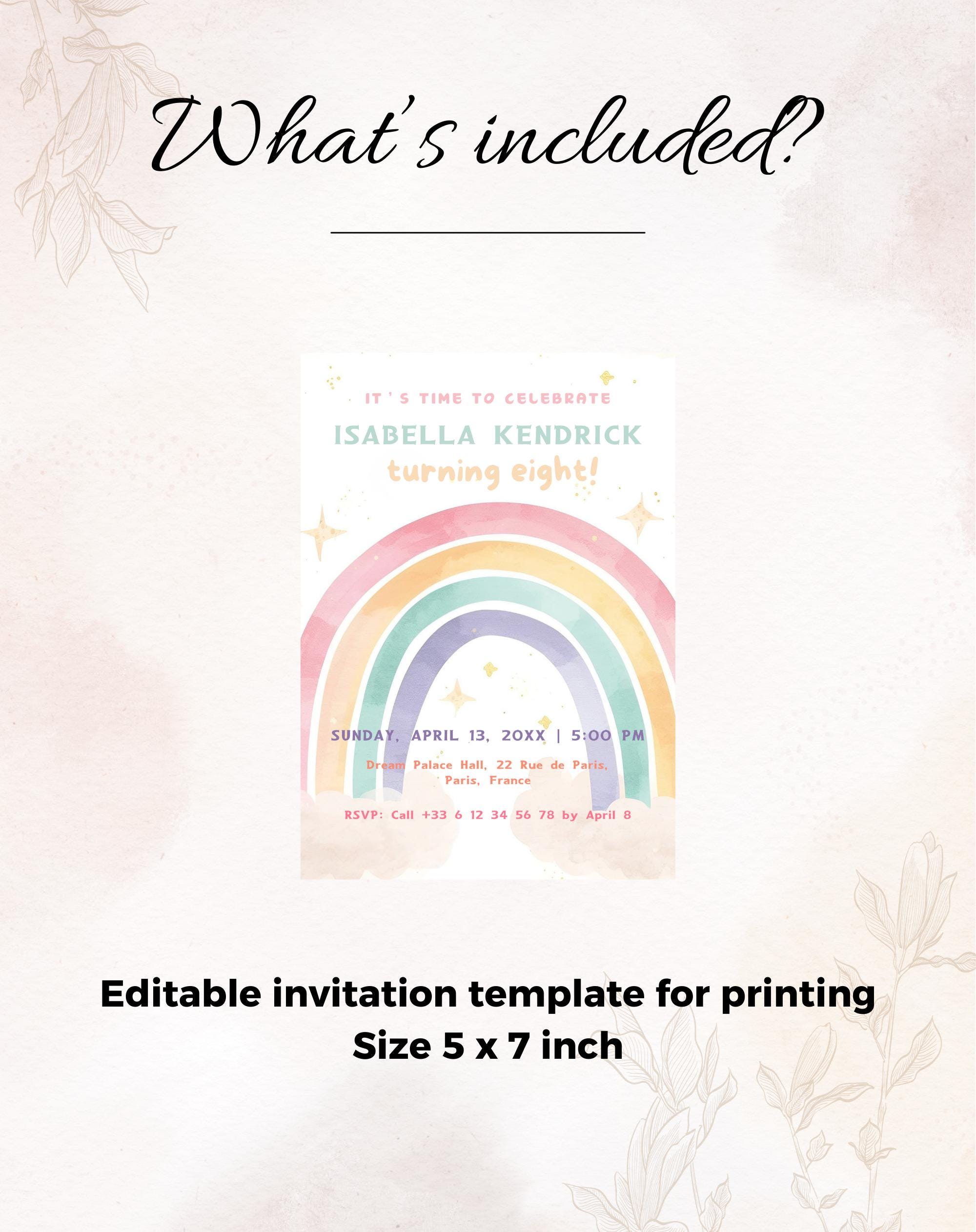 Rainbow Soft Pastel  Birthday Invitation