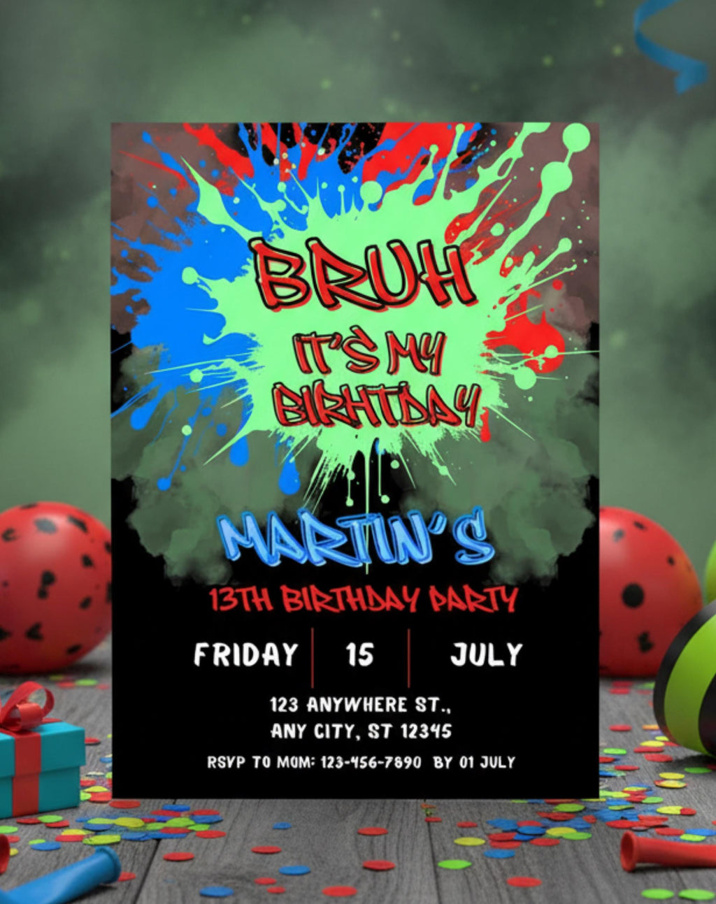 13th Birthday Bold Splash Invitation