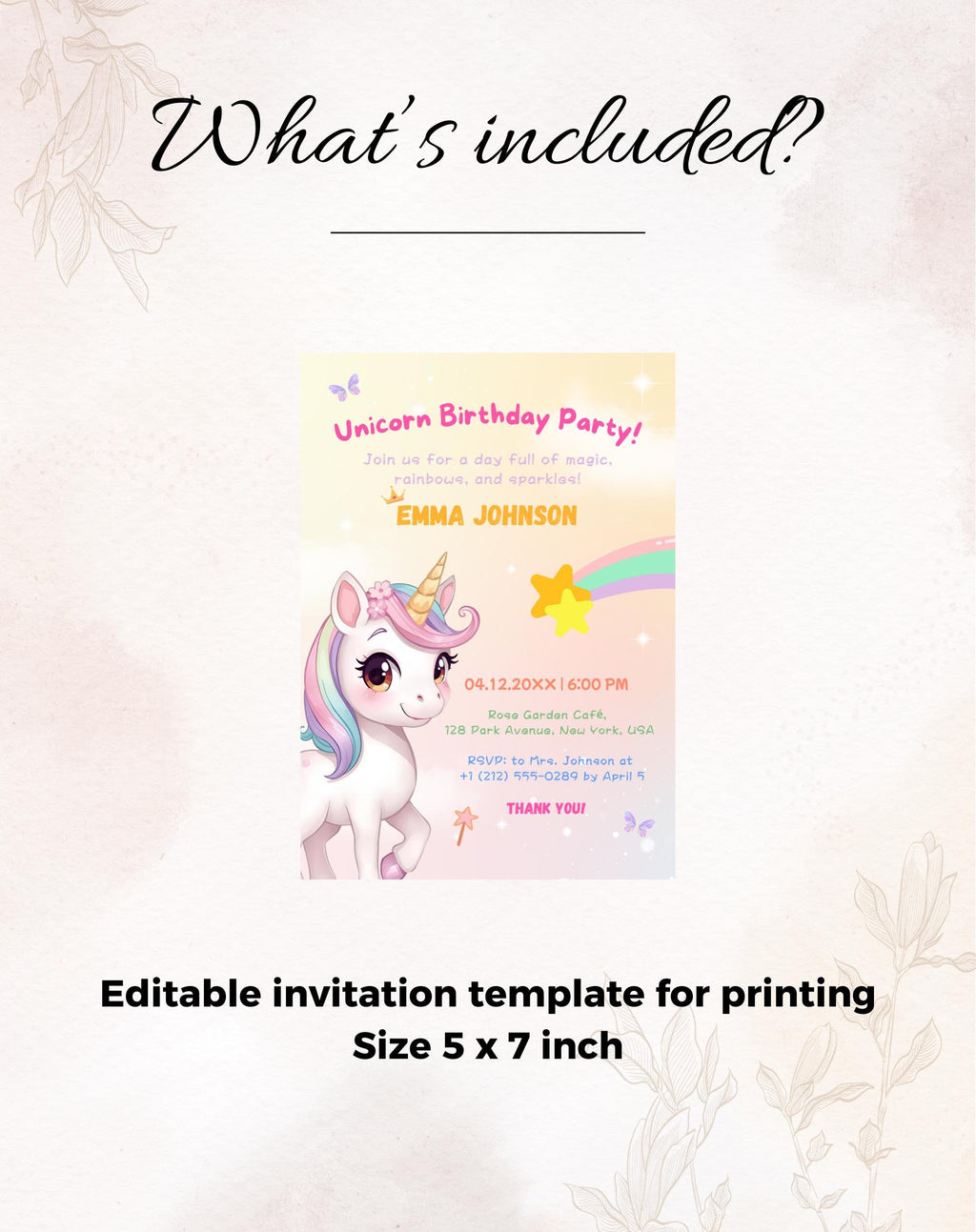 Unicorn Multicolor Birthday Invitation