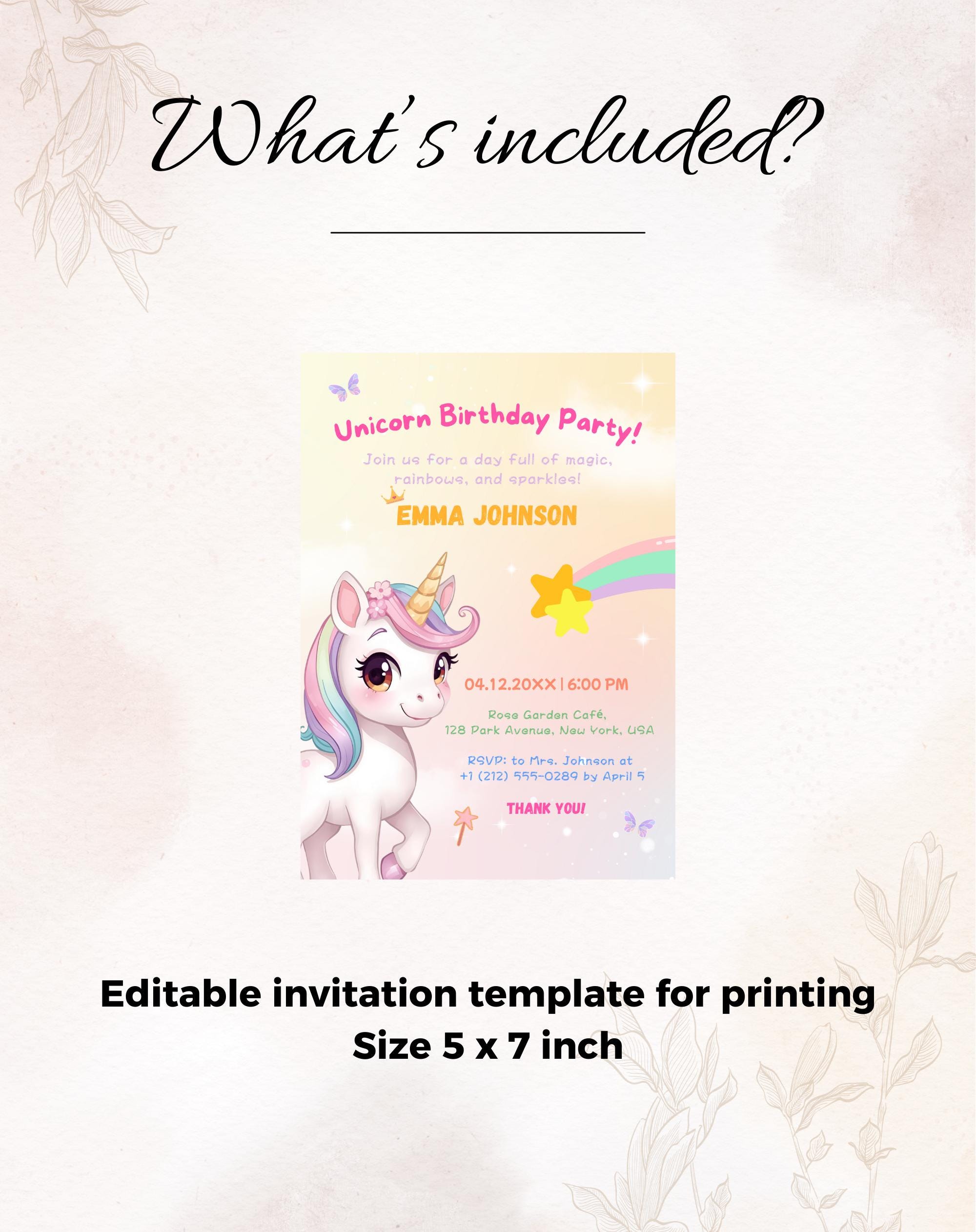 Unicorn Multicolor Birthday Invitation