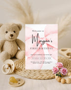 First Birthday Blush Pink Bow Invitation