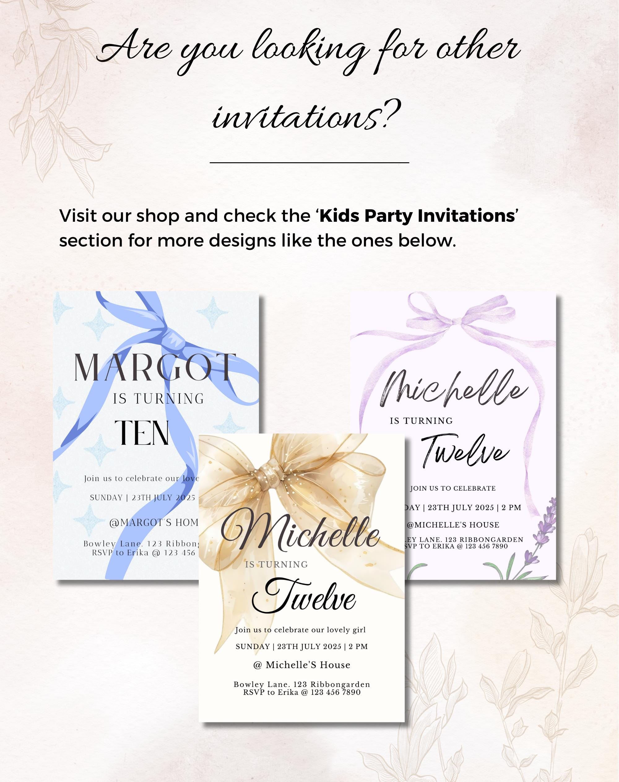 Gold Bow Birthday Invitation