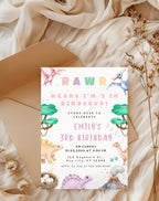 Dinosaur Pastel Birthday Invitation