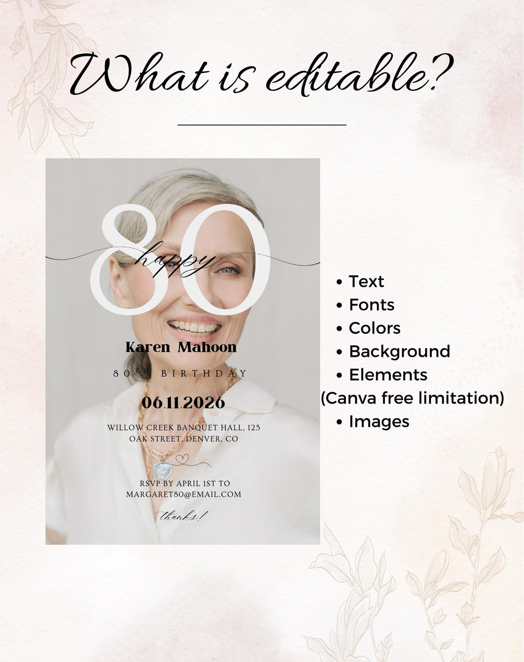 80th Birthday Modern Photo Invitation