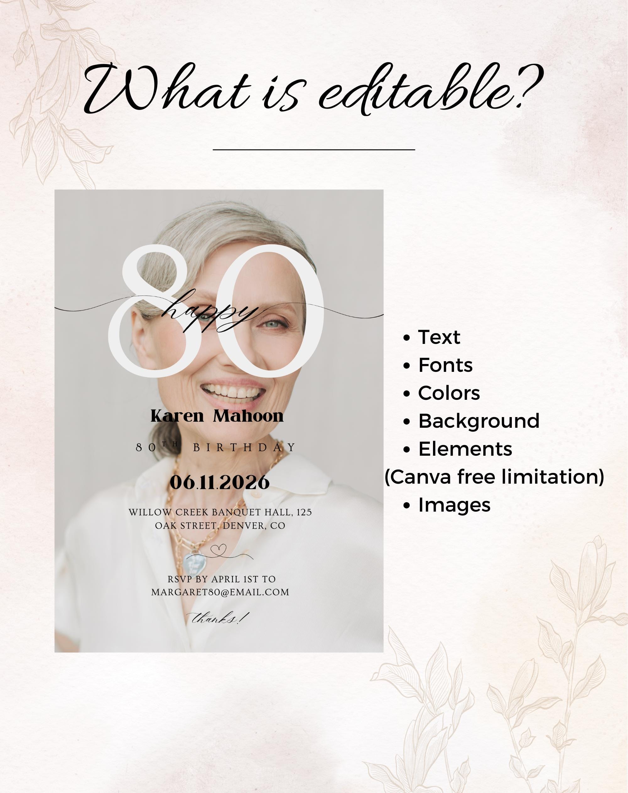 80th Birthday Modern Photo Invitation