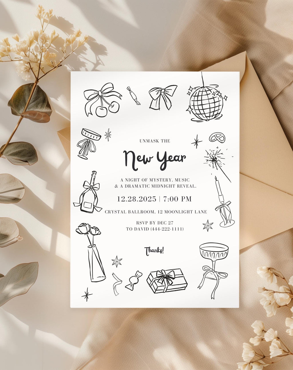 Black & White New Year’s Eve Invitation